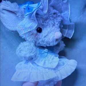Adorable Gray Plush Mouse Toy with Blue Dress